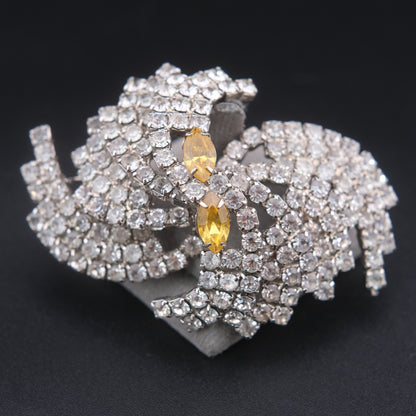 ❤️ Vintage Rhinestone Swirl Brooch with Yellow Accents