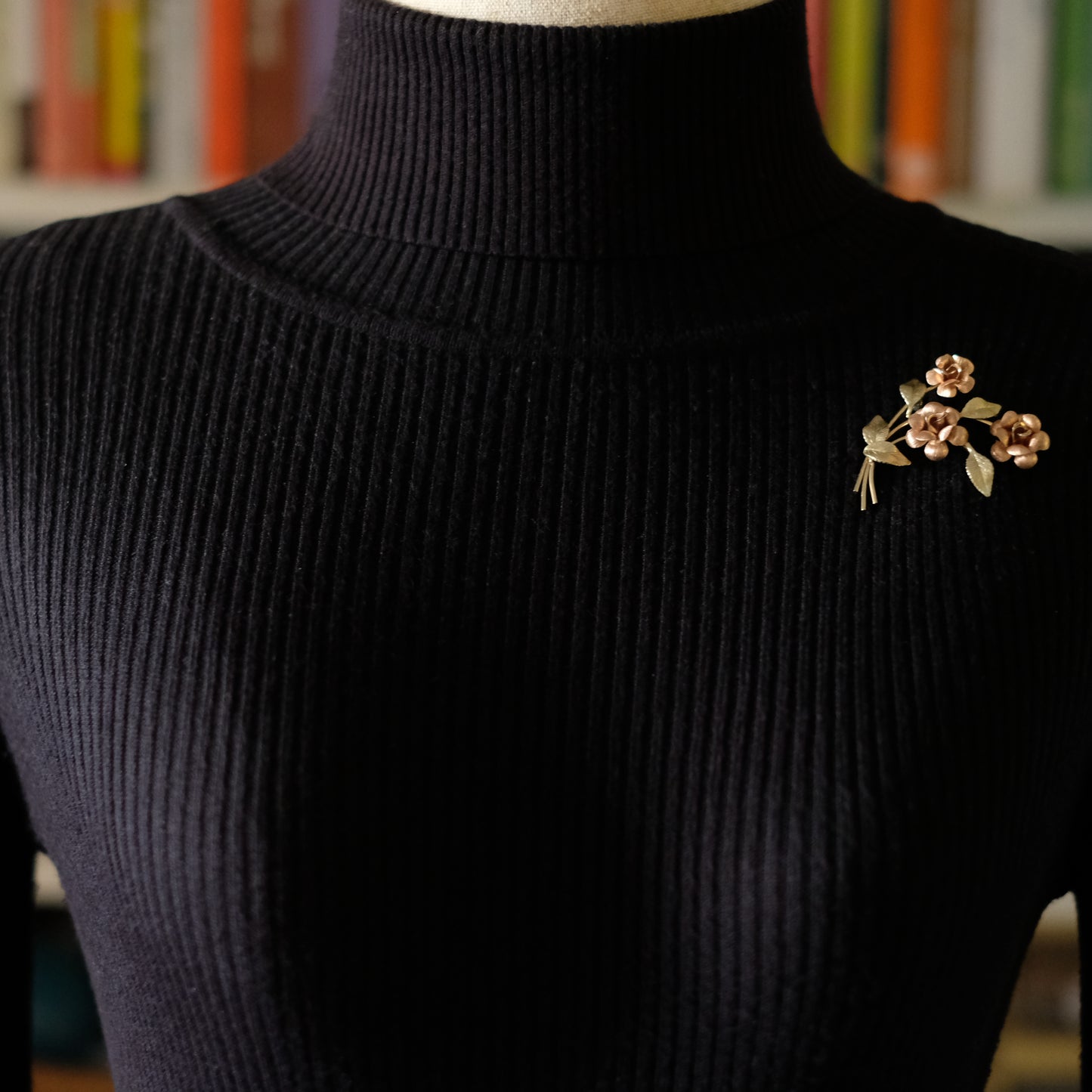 ❤️ Krementz Gold & Rose Tone Flower Stem Leaf Brooch