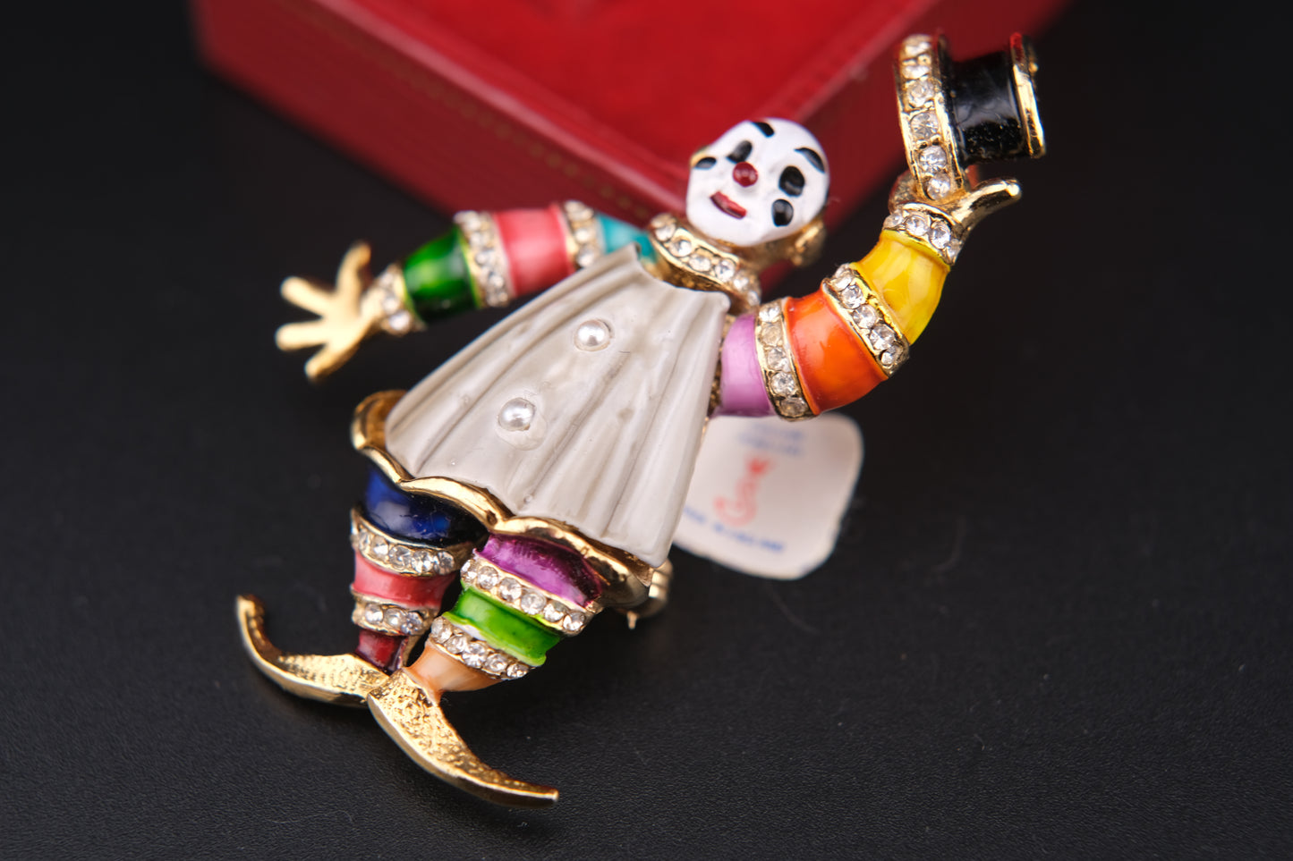 Vintage Clown Brooch – Attributed to Hattie Carnegie – Enamel & Rhinestone – Made in England