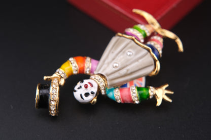 Vintage Clown Brooch – Attributed to Hattie Carnegie – Enamel & Rhinestone – Made in England