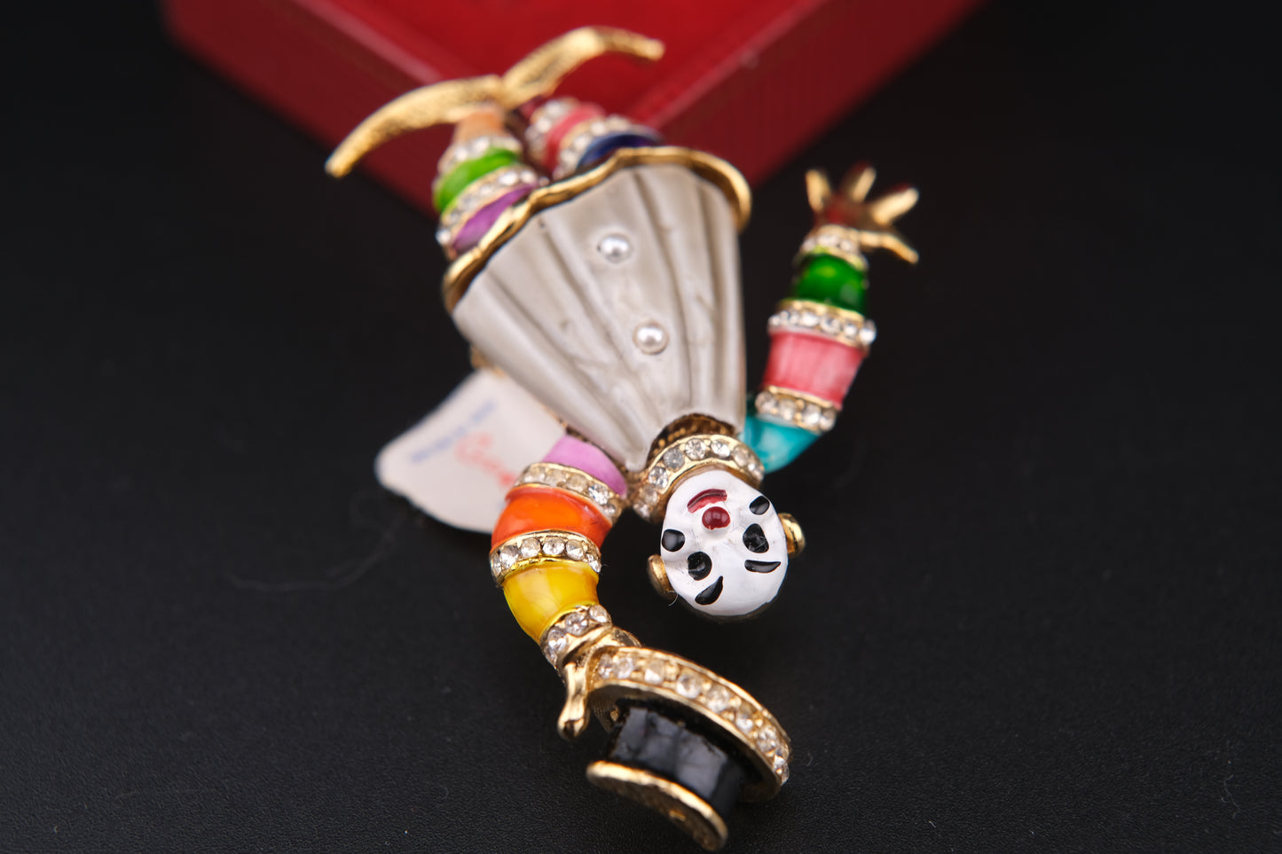 Vintage Clown Brooch – Attributed to Hattie Carnegie – Enamel & Rhinestone – Made in England