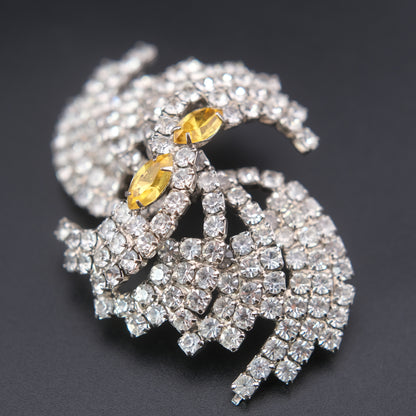 ❤️ Vintage Rhinestone Swirl Brooch with Yellow Accents