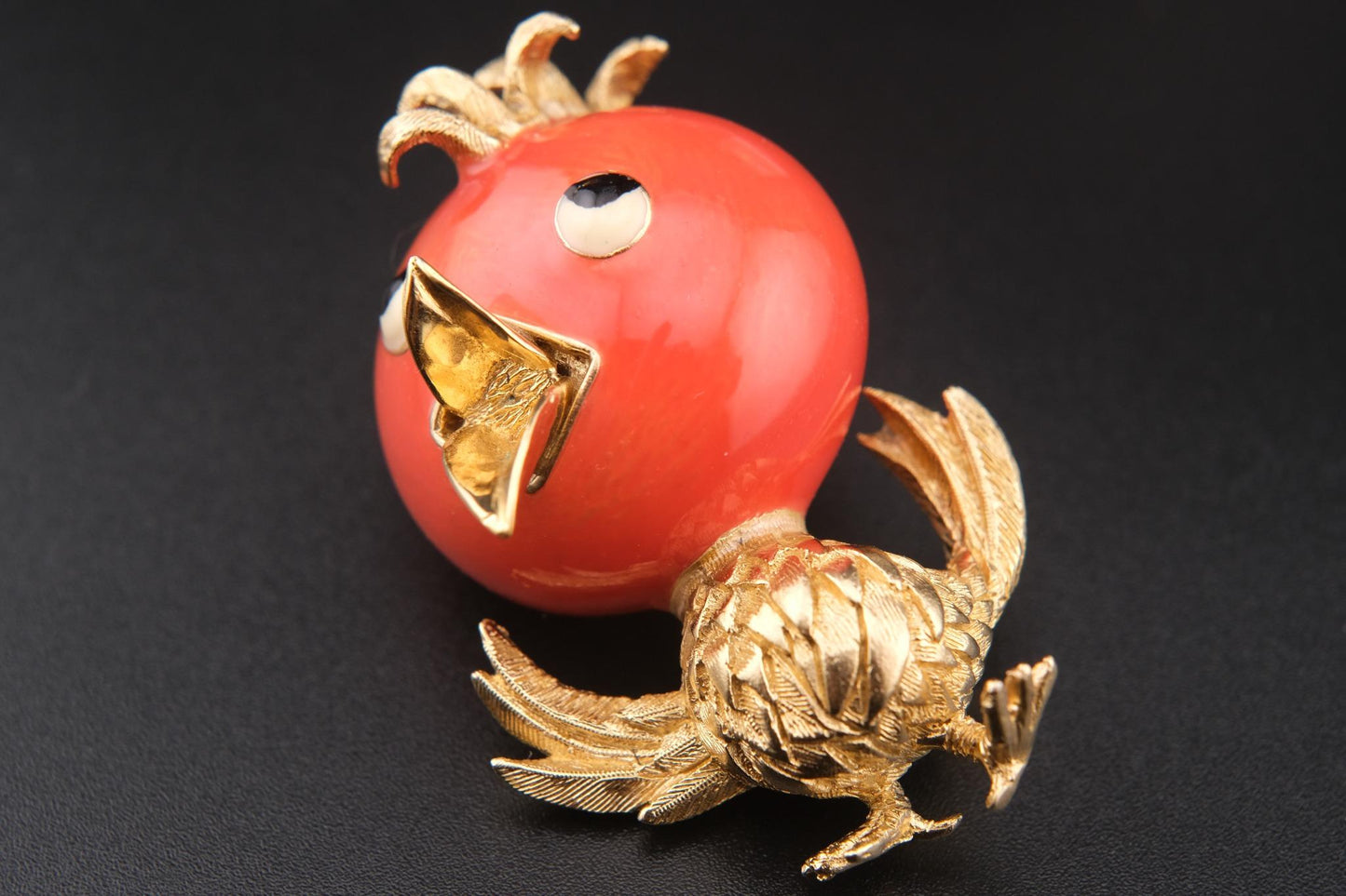 Ciner Song Bird Brooch – Gold-Tone with Coral Red Enamel Head