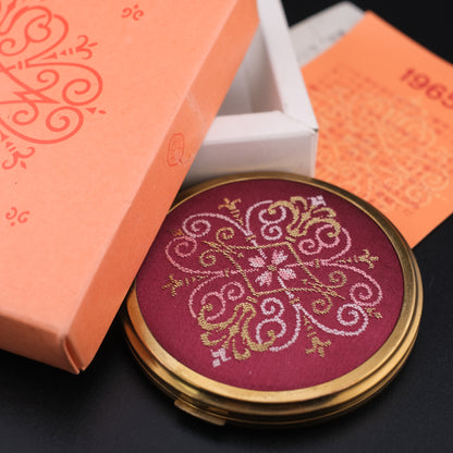 Vintage Shiseido Embroidered Powder Compact – Gold-Tone Case with Original Box