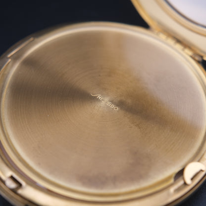 Vintage Shiseido Embroidered Powder Compact – Gold-Tone Case with Original Box