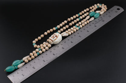 Vintage Carved Face Bead Tribal Necklace – 40" Long