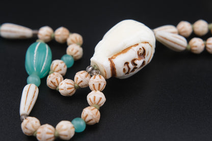 Vintage Carved Face Bead Tribal Necklace – 40" Long