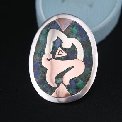 ❤️ Vintage Taxco Mexico Metales Casados Sterling Silver Inlay Pendant Brooch