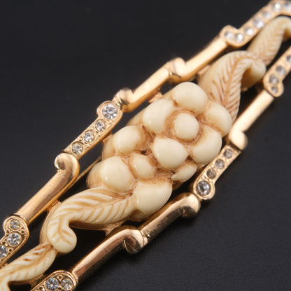 ❤️ Vintage P&M Paris Dimensional Floral Rhinestone Brooch with Trombone Clasp