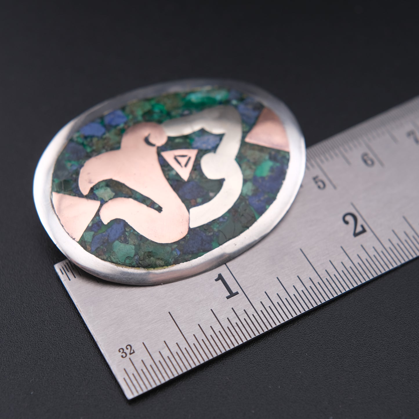 ❤️ Vintage Taxco Mexico Metales Casados Sterling Silver Inlay Pendant Brooch