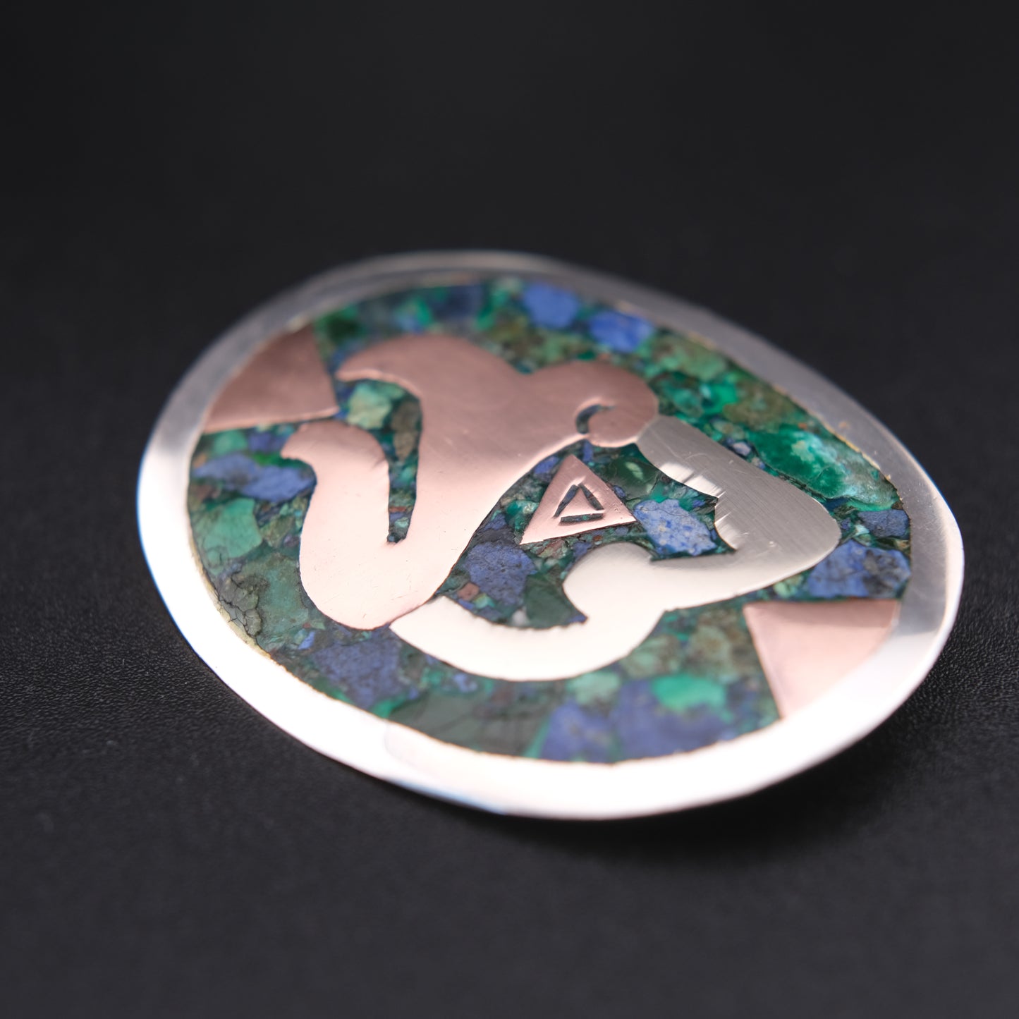 ❤️ Vintage Taxco Mexico Metales Casados Sterling Silver Inlay Pendant Brooch