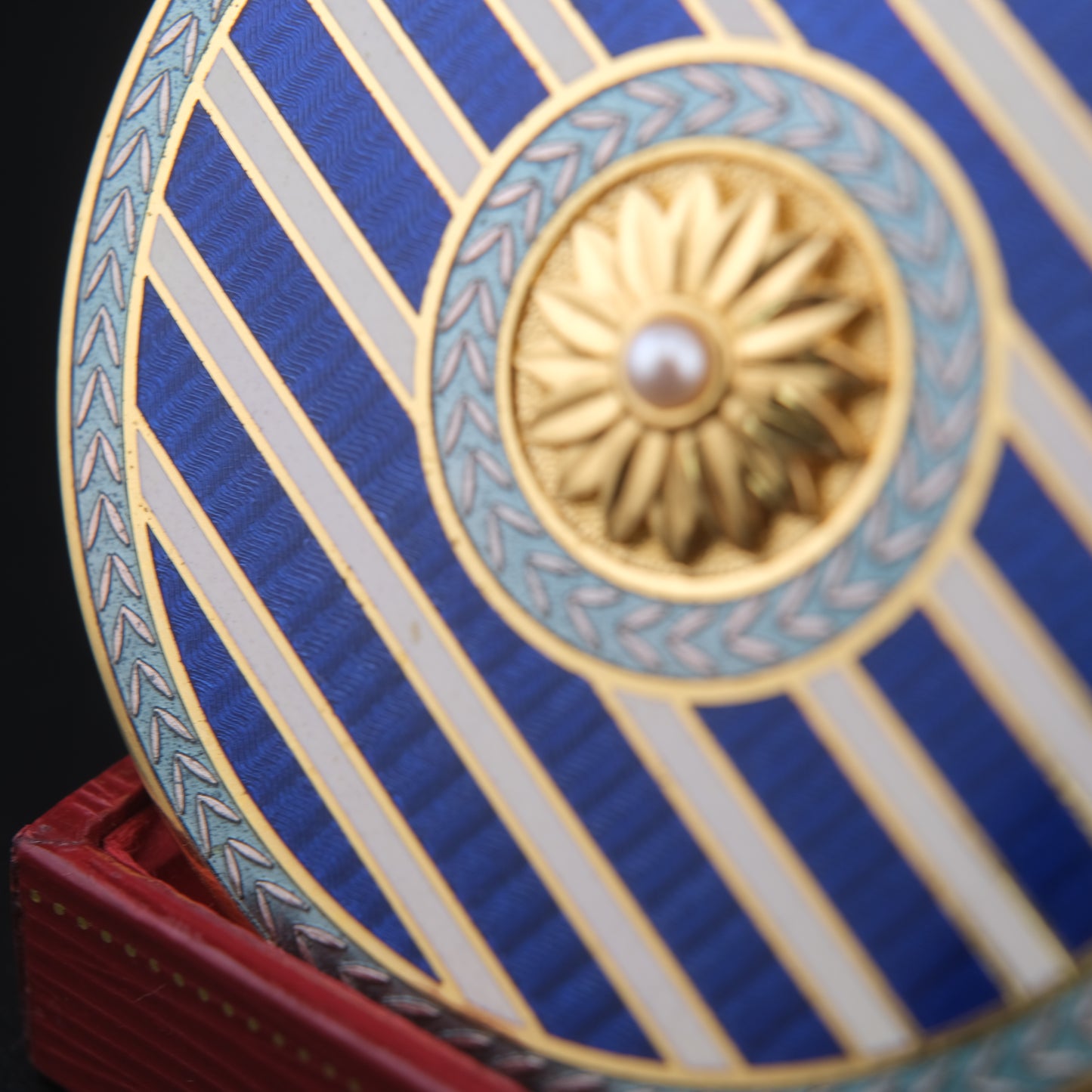 Mikimoto Blue Enamel Compact Mirror – Gold-Tone with Real Pearl Accent