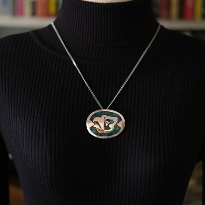 ❤️ Vintage Taxco Mexico Metales Casados Sterling Silver Inlay Pendant Brooch