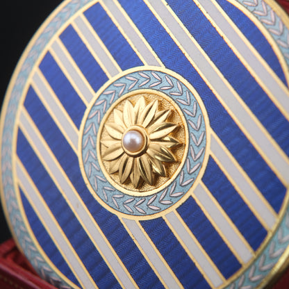 Mikimoto Blue Enamel Compact Mirror – Gold-Tone with Real Pearl Accent