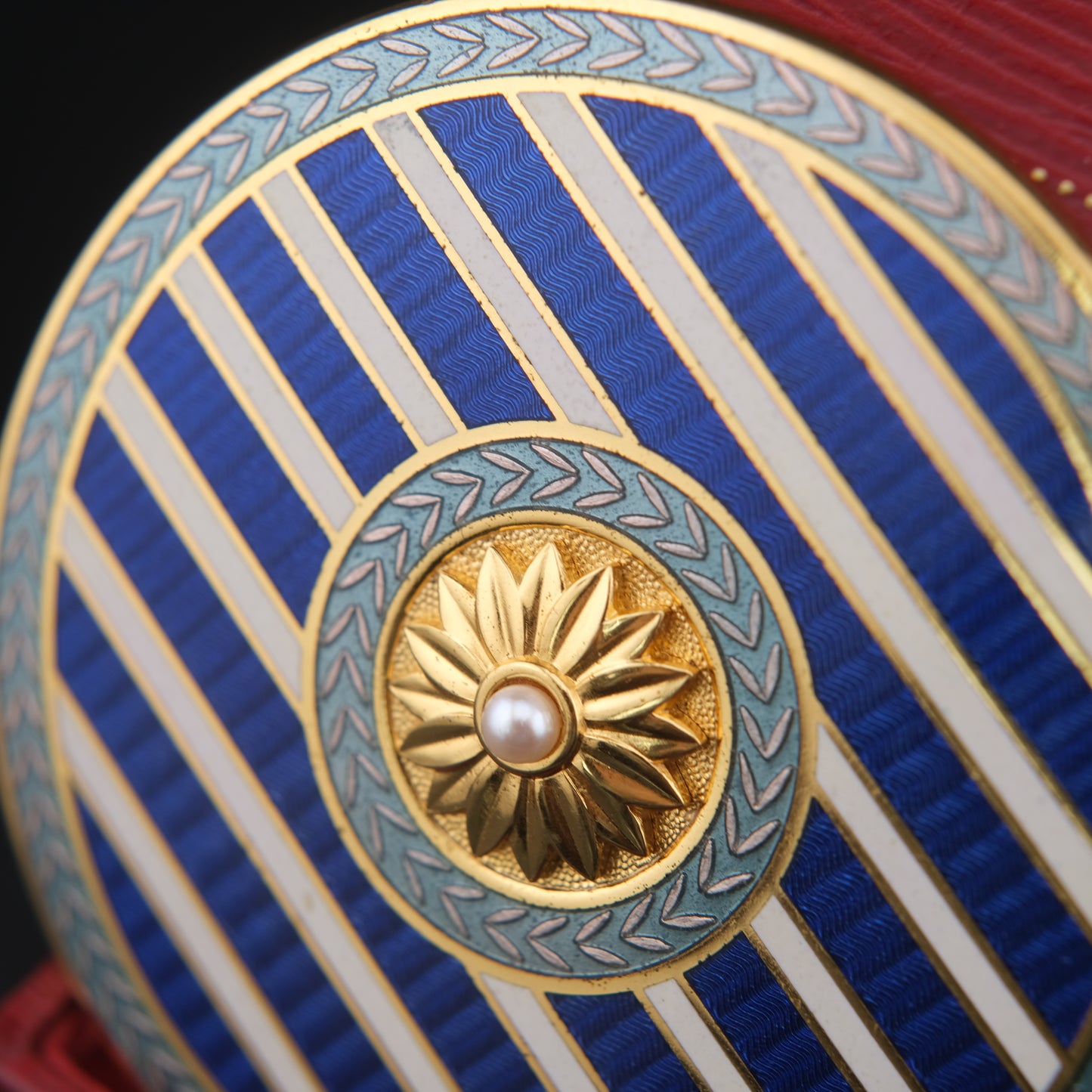 Mikimoto Blue Enamel Compact Mirror – Gold-Tone with Real Pearl Accent