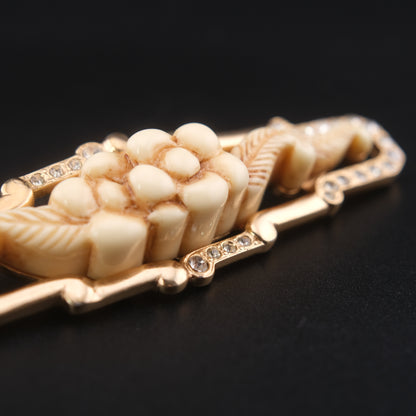 ❤️ Vintage P&M Paris Dimensional Floral Rhinestone Brooch with Trombone Clasp