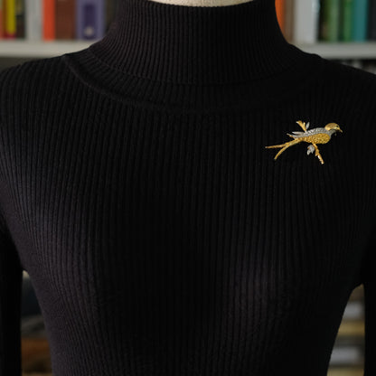❤️ Vintage Gold Tone Bird Brooch with Clear Rhinestones – Elegant Perched Bird Design