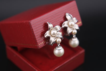 Vintage Majorica Silver Floral Clip-On Earrings with Simulated Pearls | Signed 925 | Made in Spain