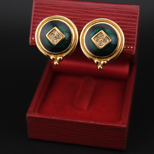 BURBERRYS Vintage Enamel with Gold Plated Clip on Earrings