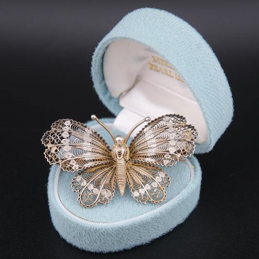 ❤️ Vintage 800 Silver Filigree Butterfly Brooch
