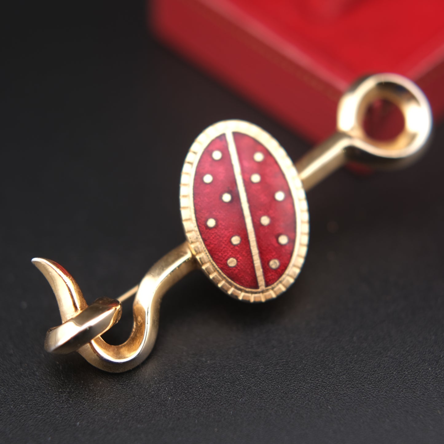 Vintage Red Enamel & Gold-Tone Brooch – Ladybug Inspired Design