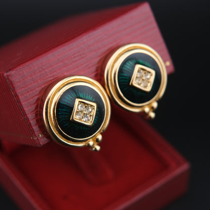 BURBERRYS Vintage Enamel with Gold Plated Clip on Earrings