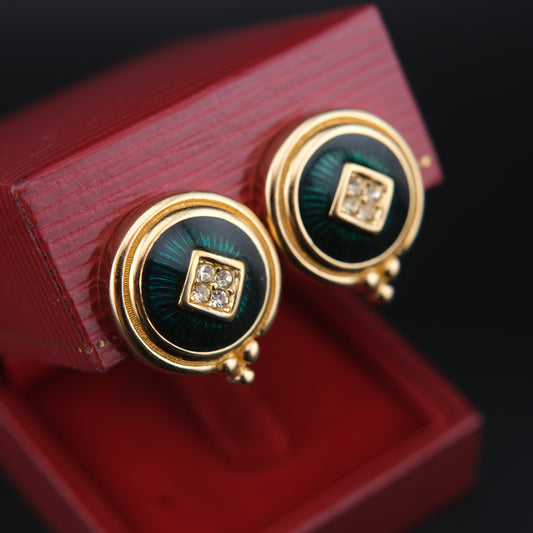 BURBERRYS Vintage Enamel with Gold Plated Clip on Earrings