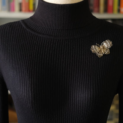 ❤️ Vintage 800 Silver Filigree Butterfly Brooch