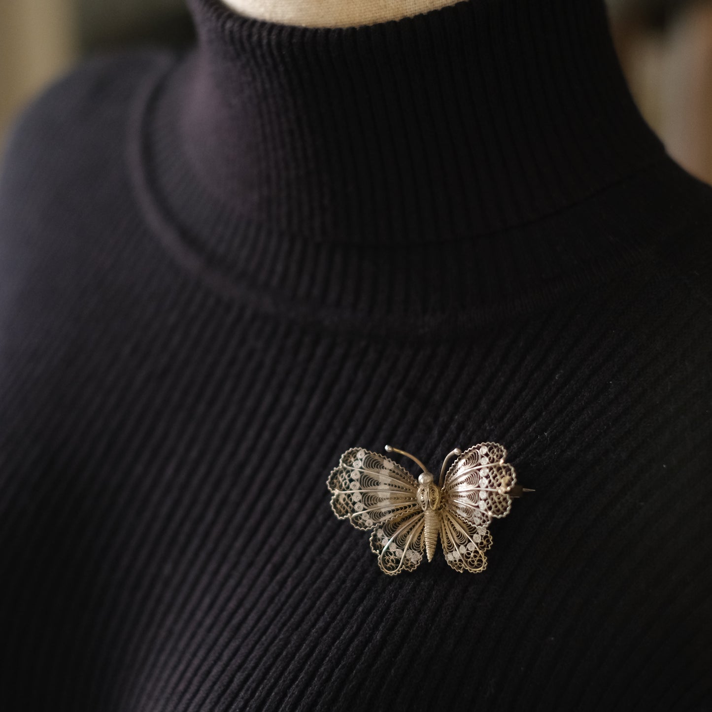 ❤️ Vintage 800 Silver Filigree Butterfly Brooch