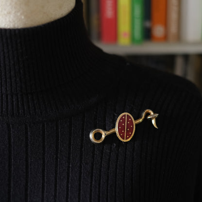 Vintage Red Enamel & Gold-Tone Brooch – Ladybug Inspired Design