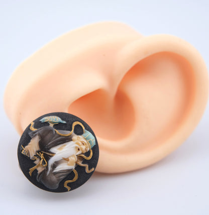 Vintage Toshikane Japan Porcelain Clip-On Earrings – Immortal Elder Shou Xing Motif