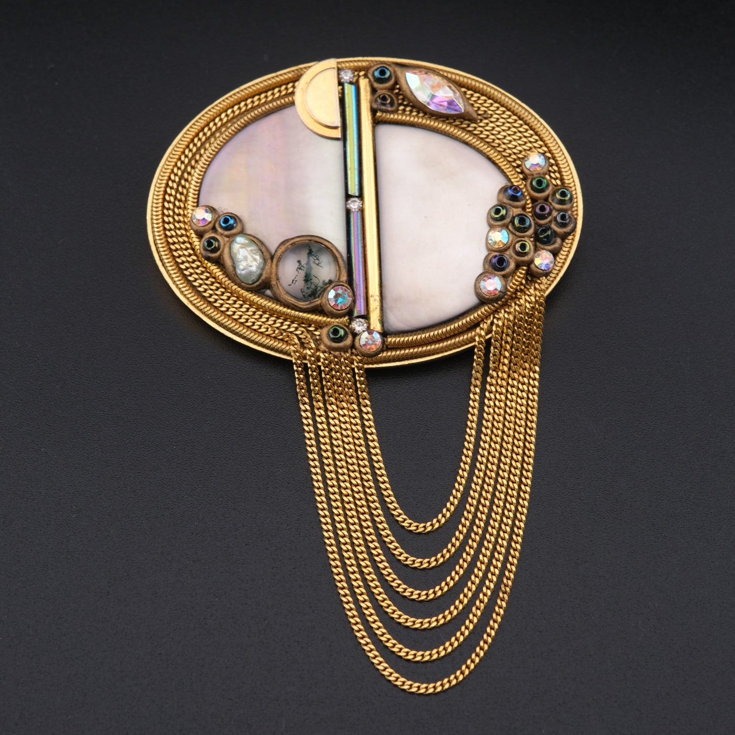 ❤️ Vintage Marena Handmade Germany Mother of Pearl Tassel Brooch