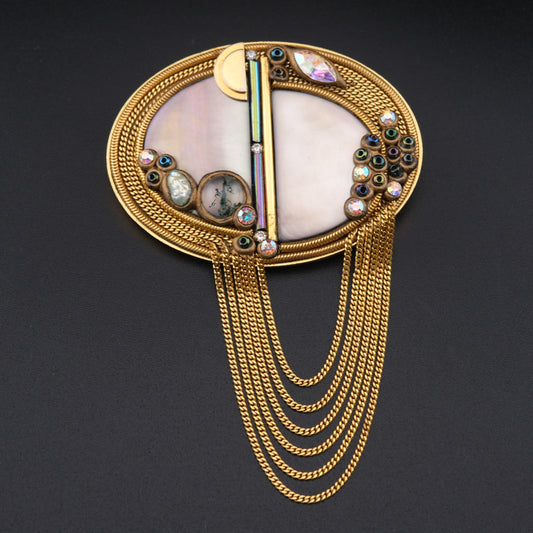 ❤️ Vintage Marena Handmade Germany Mother of Pearl Tassel Brooch