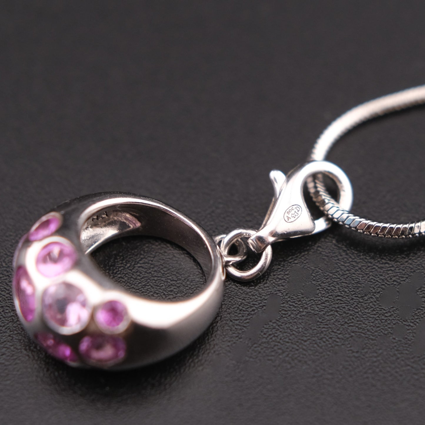 ❤️ Vintage AGATHA 925 Silver Pink Crystal Bubble Pendant Necklace