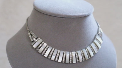 ❤️ Vintage DOSO Germany Mother of Pearl Crystal Statement Necklace