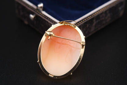 Vintage Signed Shell Cameo Brooch Pendant – Hand-Carved Lady Profile in K18GF Frame