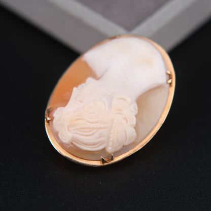 ❤️ Vintage Shell Cameo Brooch Pendant – Classical Lady Profile in Gold-Tone Frame