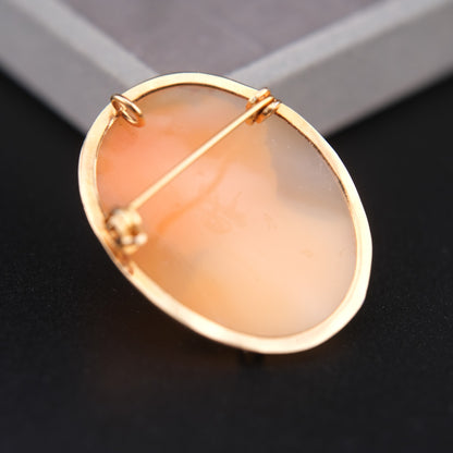 ❤️ Vintage Shell Cameo Brooch Pendant – Classical Lady Profile in Gold-Tone Frame