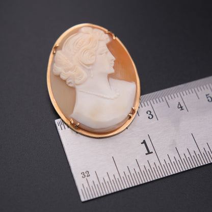 ❤️ Vintage Shell Cameo Brooch Pendant – Classical Lady Profile in Gold-Tone Frame
