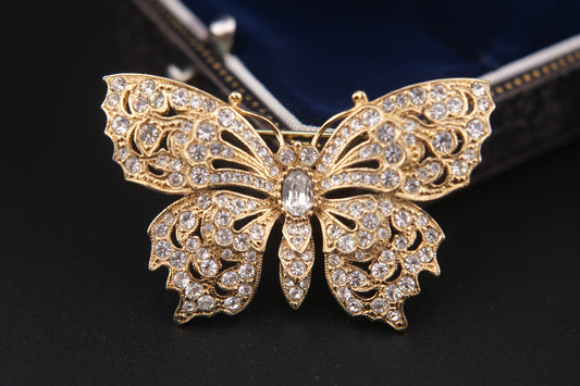 Attwood & Sawyer Vintage Rhinestone Butterfly Brooch – Signed A&S Rhinestone Jewelry with Sapphire Blue Crystal