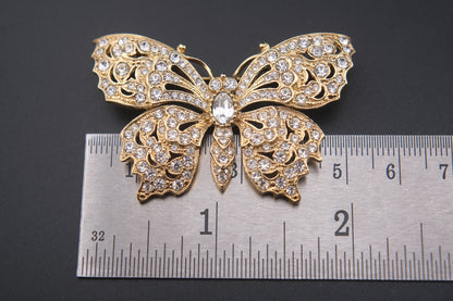 Attwood & Sawyer Vintage Rhinestone Butterfly Brooch – Signed A&S Rhinestone Jewelry with Sapphire Blue Crystal