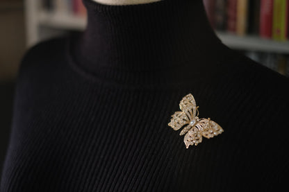 Attwood & Sawyer Vintage Rhinestone Butterfly Brooch – Signed A&S Rhinestone Jewelry with Sapphire Blue Crystal