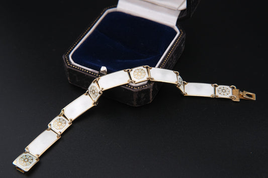 Vintage David-Andersen White Guilloché Enamel Bracelet – Gold Vermeil over Sterling Silver