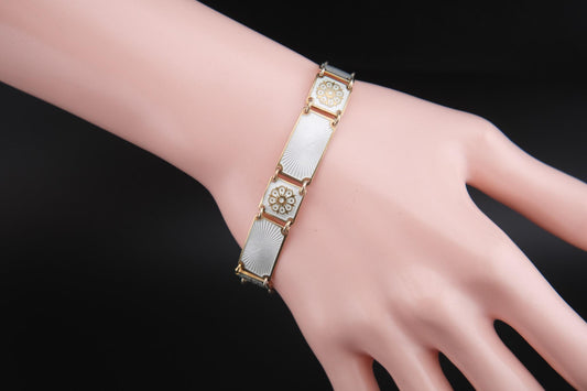 Vintage David-Andersen White Guilloché Enamel Bracelet – Gold Vermeil over Sterling Silver