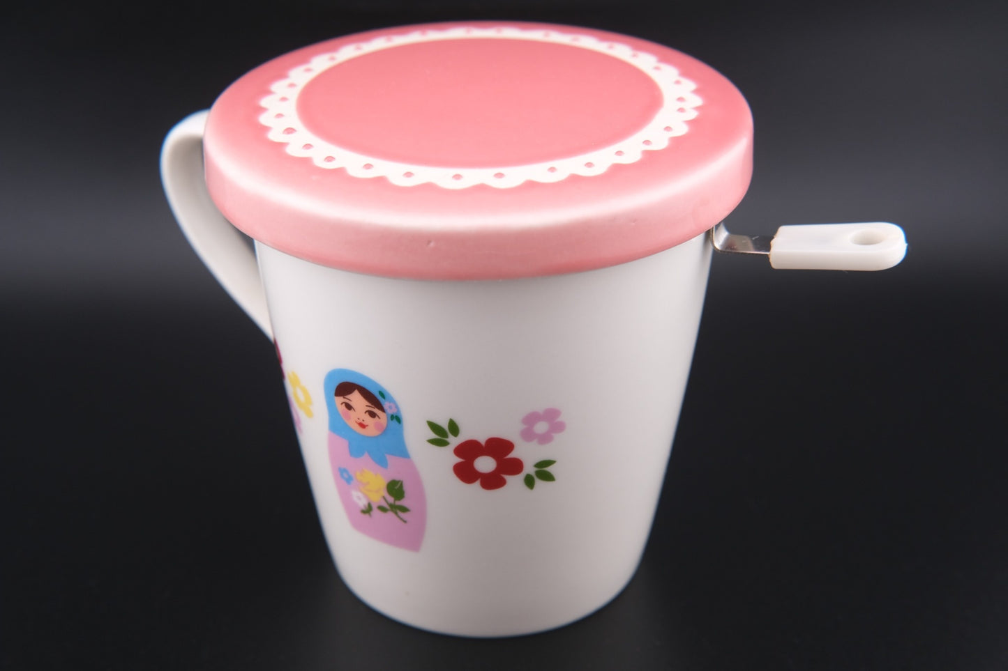 ❤️ Chocoholic Tea Mug with Lid & Infuser – Matryoshka Doll Design