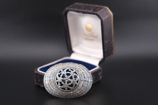 Vintage 925 Sterling Silver Marcasite Brooch – Intricate Filigree Design