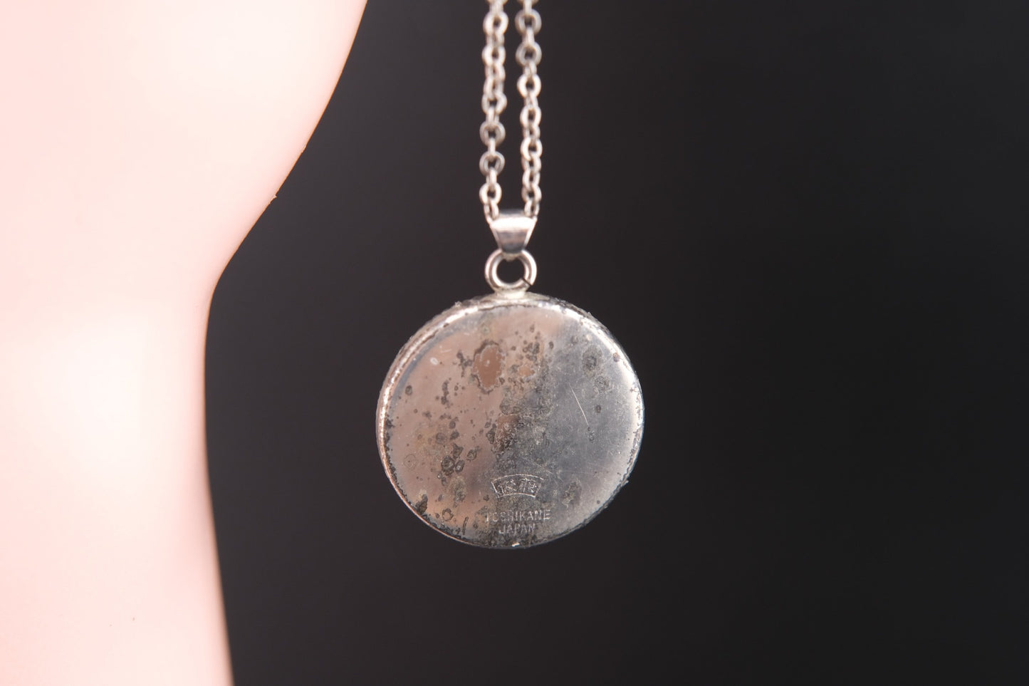 Vintage Toshikane Cherry Blossom Pendant Necklace – Japanese Porcelain with Sterling Silver Chain