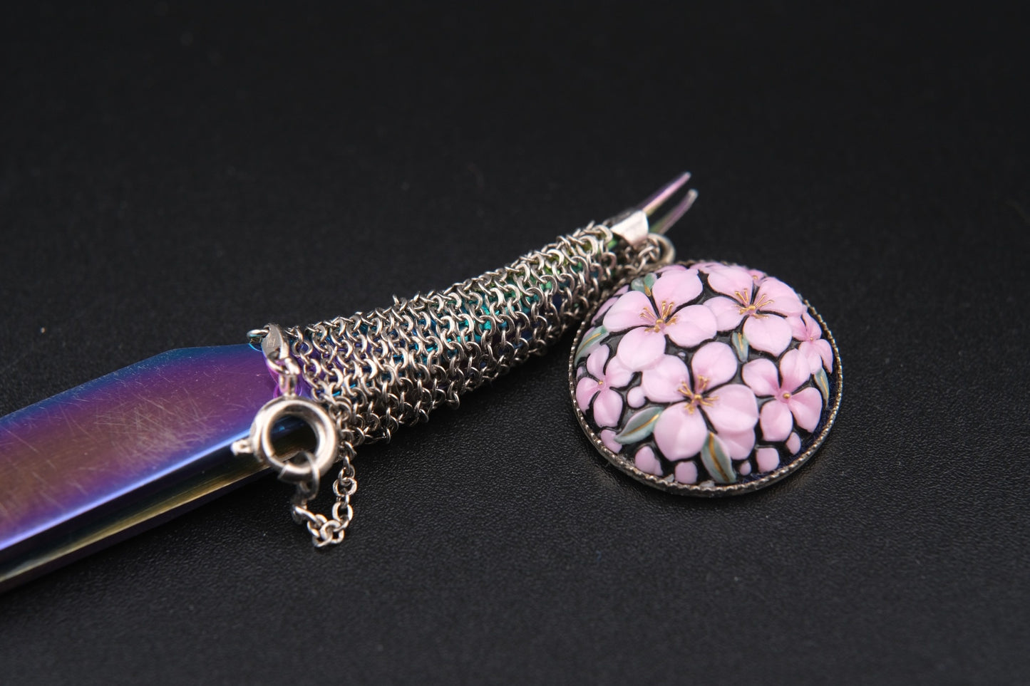 Vintage Toshikane Cherry Blossom Pendant Necklace – Japanese Porcelain with Sterling Silver Chain