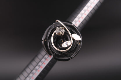 Vintage Philippe Ferrandis Paris Black Resin Rose Statement Ring with Crystals