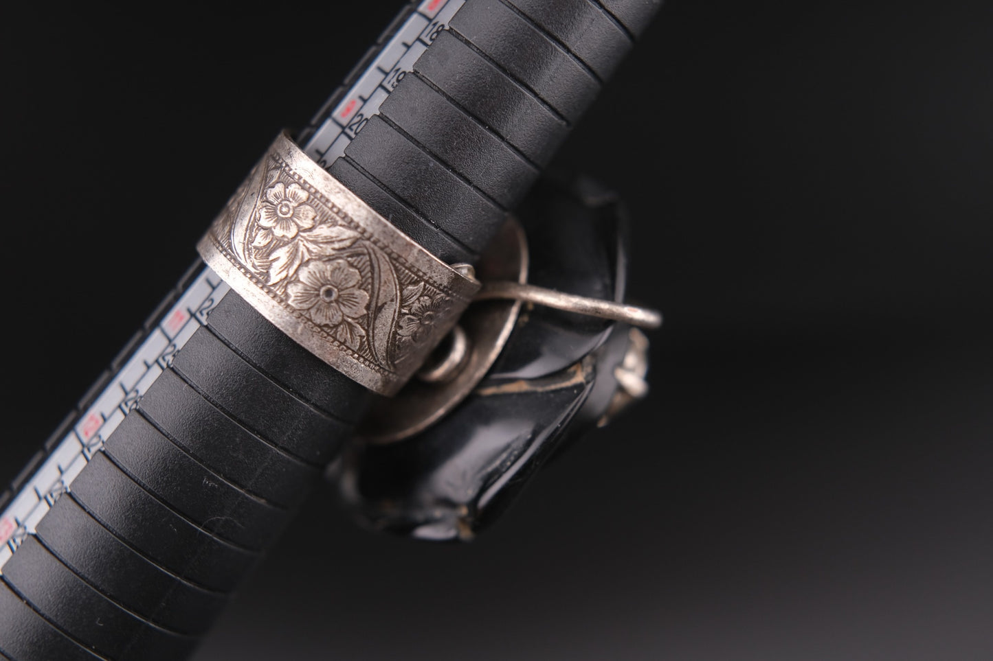 Vintage Philippe Ferrandis Paris Black Resin Rose Statement Ring with Crystals